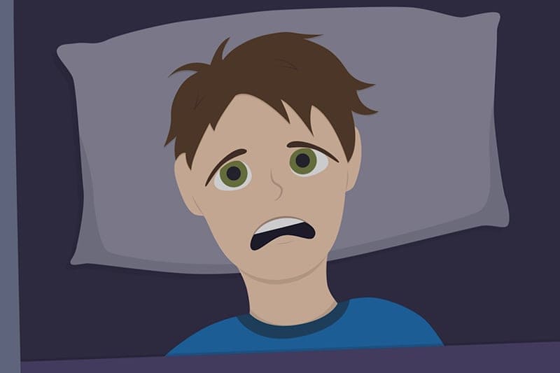 Video - Why Is My HVAC Unit Making Unusual Noises? Image is an illustration of a man looking startled laying in bed.